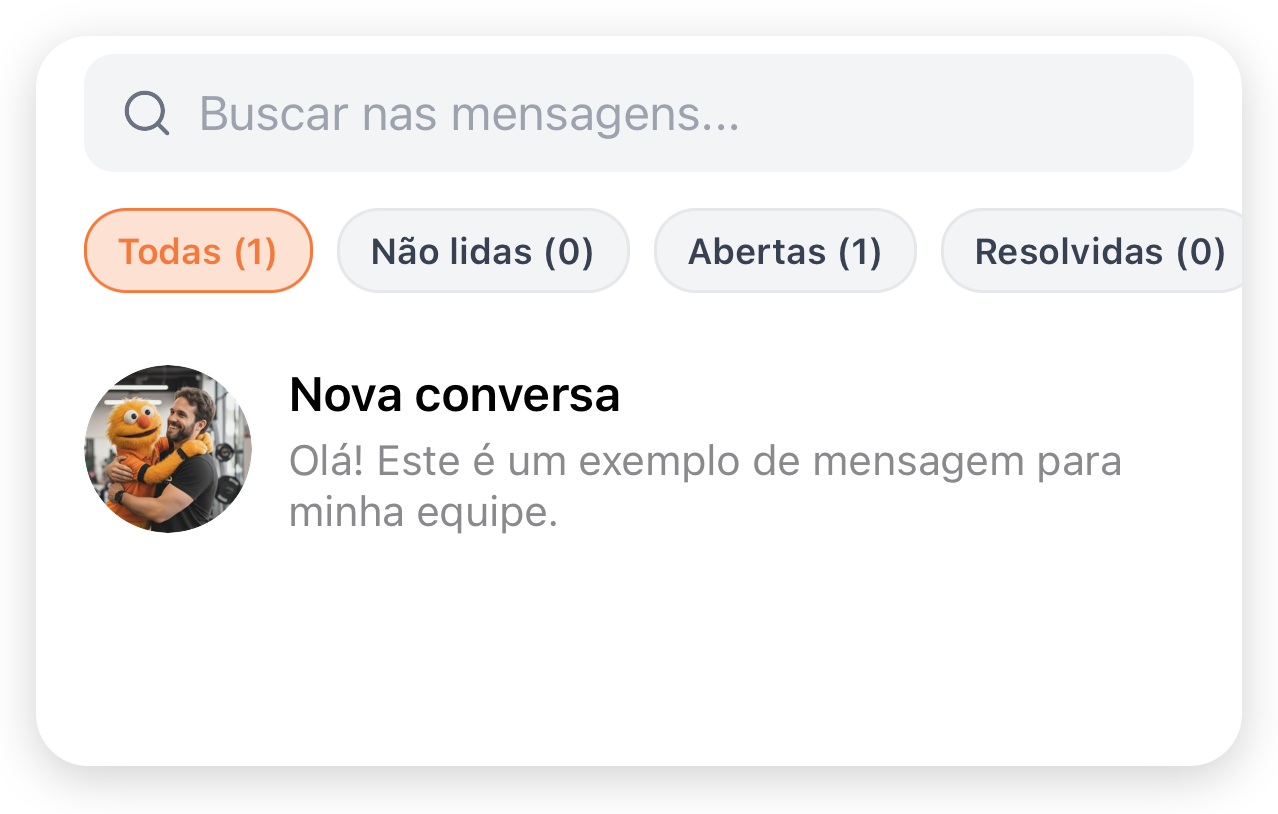 Tela atual de Mensagens com busca, filtros e uma conversa de exemplo