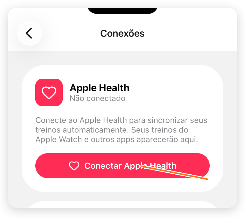 Conexão do Apple Health ainda não ativada, com o botão para iniciar a autorização
