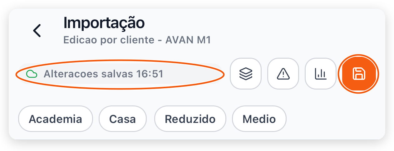 Cabeçalho do editor com a confirmação Alterações salvas e o ícone de salvar em destaque