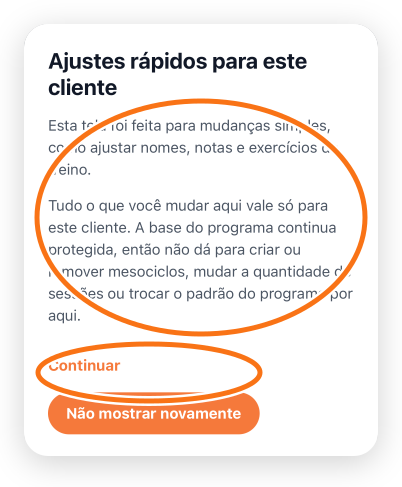 Aviso do editor atribuído no app explicando o que pode ser ajustado para um cliente
