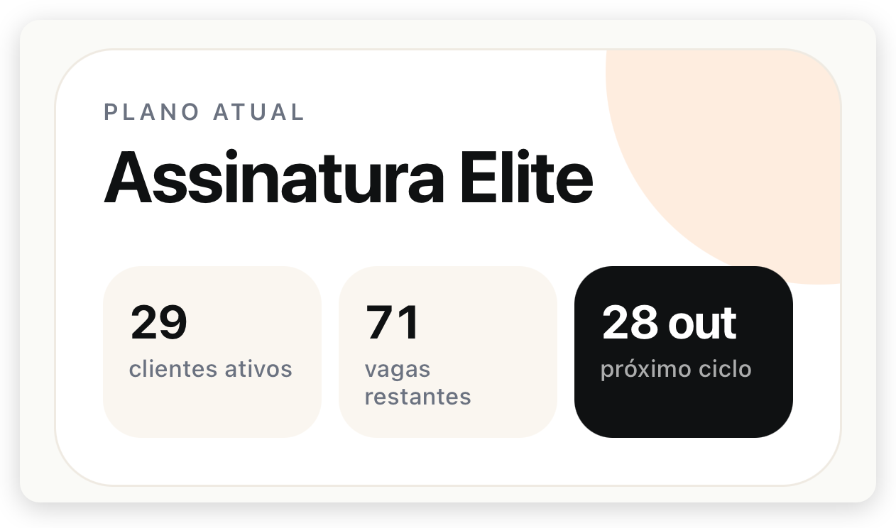 Assinatura no app do treinador com o card Plano atual mostrando Assinatura Elite