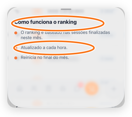 Ajuda do ranking no app com a atualização a cada hora destacada