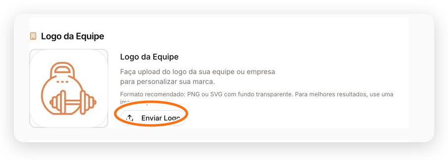 Seção Logo da Equipe no painel web com o botão Enviar Logo destacado